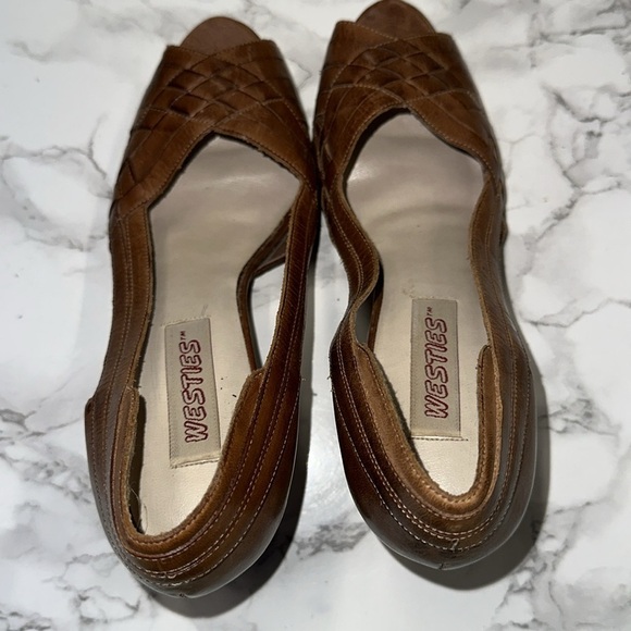 Vintage Brown Woven Peep-Toe Heels - Picture 6 of 11